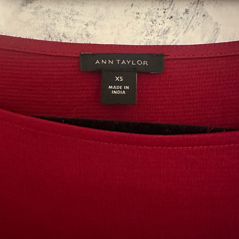 Ann Taylor | Satin Red Long Sleeve Blouse w Pearl Cuffs - Picture 2 of 6